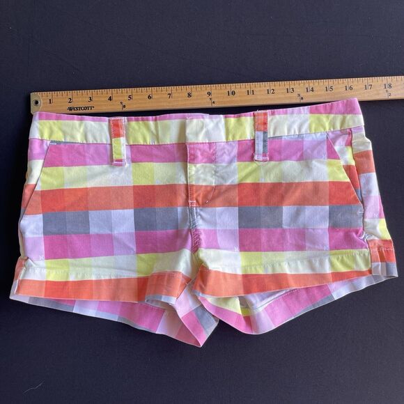 Hurley Juniors Short Shorts Size 9 Multicolor‎ Flat Front Low Rise Y2K Rainbow - Picture 7 of 10